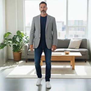 Nautica Lord & Taylor Classic black/tan Houndstooth Wool 2- button Blazer 44L